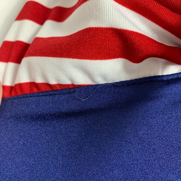 Pinup Couture Swimsuit Red Blue Stripe Halter One - Picture 3 of 5